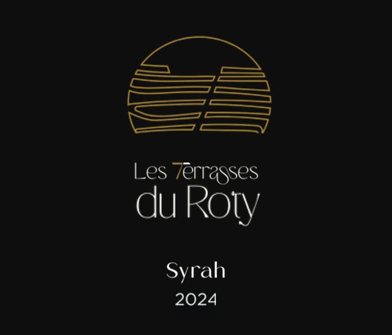 Détail de l’étiquette originale des Terrasses du Roty, Syrah 2024